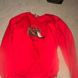 Red Sweatshirt with Handbag and Shoe Design